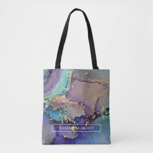 Tote Bag Art Abstrait Liquide De L'Encre D'Alcool D'Or Mult