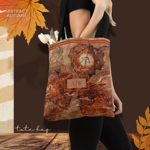 Tote Bag Art Abstrait Moderne Automne Brun Rustique Monogra