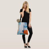 Tote Bag Art abstrait moderne bleu orange (Sur le modèle)