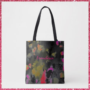 Tote Bag Art Abstrait noir rose et or