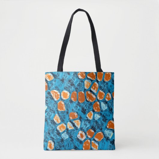 Tote Bag Art Abstrait orange et bleu (Devant)