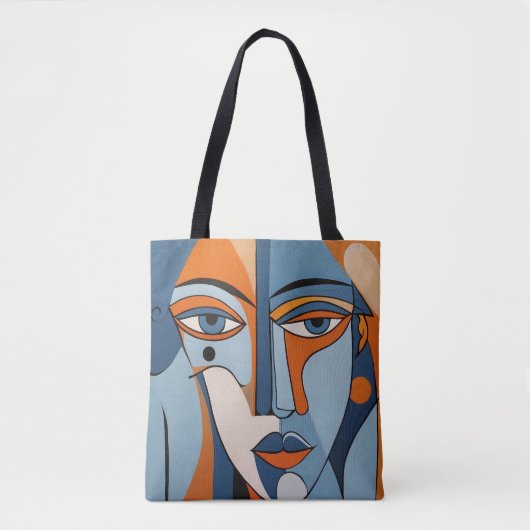 Tote Bag Art Abstrait orange et bleu face (Devant)