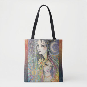 Tote Bag Art boho fantaisiste Nuit et Jour par Molly Harris