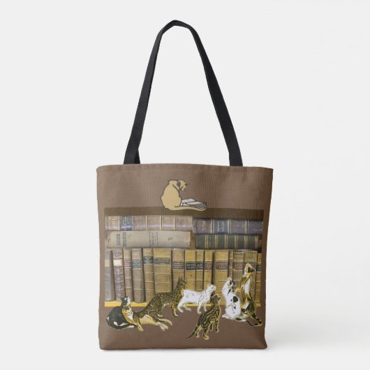 Tote Bag Art de bibliothèque d'amoureux des livres de chat (Dos)