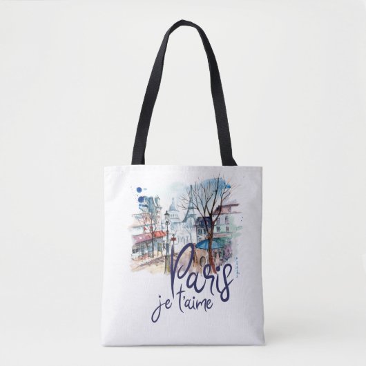 Tote Bag Art de la France de calligraphie d'aquarelle de (Devant)