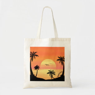 Tote Bag Art de la silhouette d'arbre de palme au coucher d