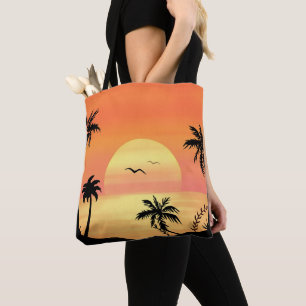 Tote Bag Art de la silhouette d'arbre de palmier au coucher