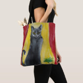 Tote Bag Art de l'aquarelle de chat noir (De près)