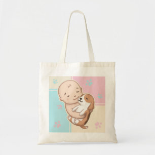 Tote Bag Art de l'illustration de chien mignon et bébé