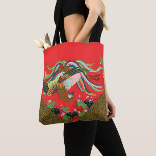 Tote Bag Art de l'oiseau phénix japonais rouge vintage G.A.