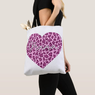Tote Bag Art de mot de maman personnalisé sur motif léopard