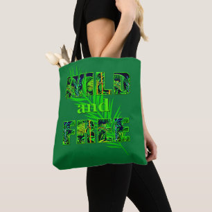 Tote Bag Art de mots sauvages et libres avec des plantes de