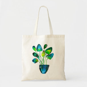 Tote Bag Art de plantes à l'aquarelle vert et bleu abstrait