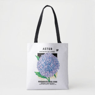 Tote Bag Art de pochette de graines vintage, fleurs d'aster