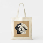 Tote Bag Art de Sheepadoodle moderne - Géométrique Noir & B (Dos)
