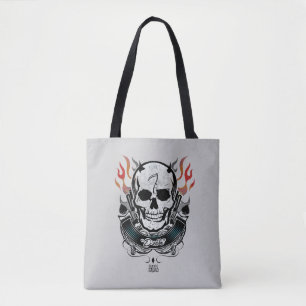 Tote Bag Art de tatouage de crâne et de flammes du peloton