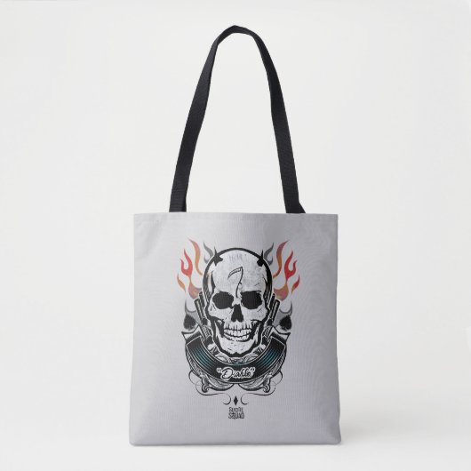 Tote Bag Art de tatouage de crâne et de flammes du peloton (Devant)