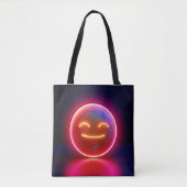 Tote Bag Art de visage heureux avec néon (Devant)