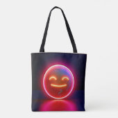 Tote Bag Art de visage heureux avec néon (Dos)