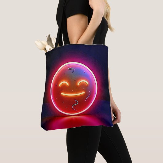 Tote Bag Art de visage heureux avec néon (De près)