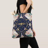 Tote Bag Art Deco Celestial Moon Phases Floral Gold Glitter (De près)
