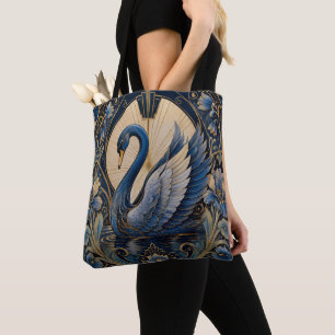 TOTE BAG ART DÉCO CYGNES BLEUS INSPIRÉS DU VINTAGE