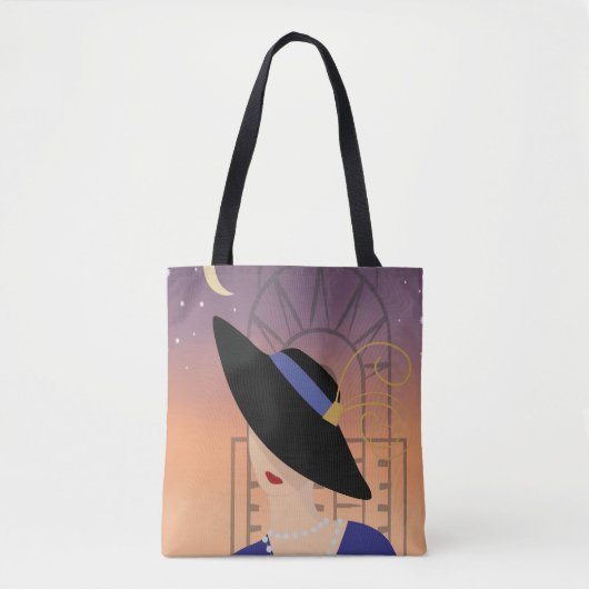 Tote Bag Art Déco des années 1930 Femme en Casquette avec C (Devant)