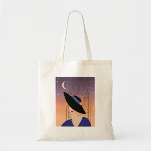 Tote Bag Art Déco des années 1930 Femme en Casquette avec C (Devant)
