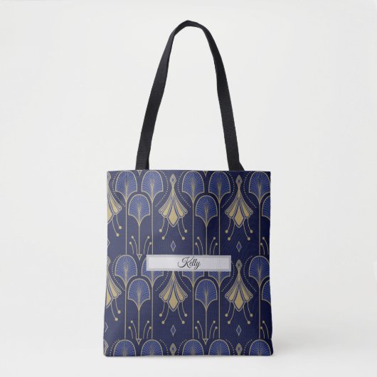 Tote Bag Art Déco élégant bleu et or (Devant)