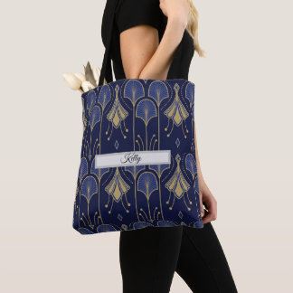 Tote Bag Art Déco élégant bleu et or