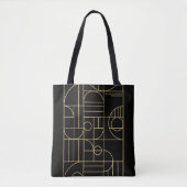 Tote Bag Art Déco géométrique moderne Faux Or/Noir (Devant)