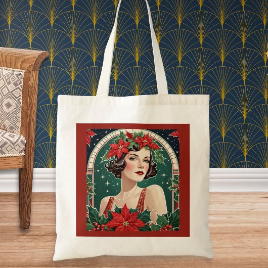 Tote Bag Art Déco Inspiré Portrait Lady Élégant Noël