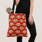 Tote Bag Art Déco Lily, Tangerine Orange et Or (De près)