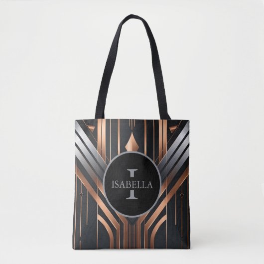 Tote Bag Art Deco Monogram Circle Name Design (Devant)