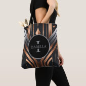 Tote Bag Art Deco Monogram Circle Name Design (De près)