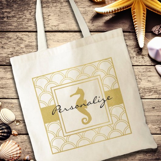 Tote Bag Art Déco Ocean Wave Patten Gold Parties scintillan