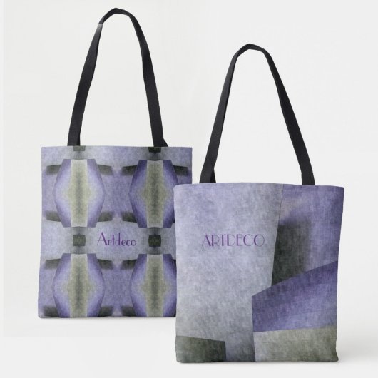 Tote Bag Art Déco violet et Motif vert personnalisable