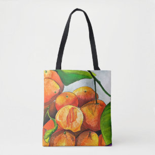 Tote Bag Art des fruits à l'aquarelle mandarin
