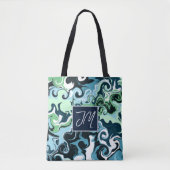 Tote Bag Art en marbre bleu et gris vert (Devant)