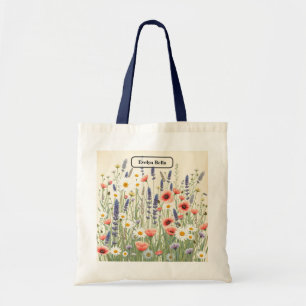 Tote Bag Art esthétique botanique bleu pivoine vintage
