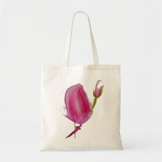Tote Bag Art floral aquarelle Magnolia rose (Devant)