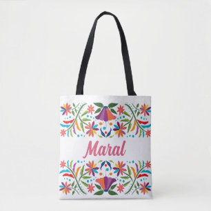 Tote Bag Art floral folklorique personnalisé Nom personnali