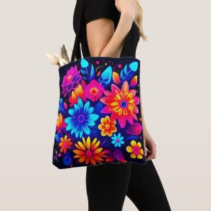 Tote Bag Art floral néon vibrant