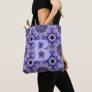 Tote Bag Art floral personnalisé avec monogramme initial et