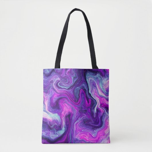 Tote Bag Art fluide en marbre rose, bleu, violet (Devant)