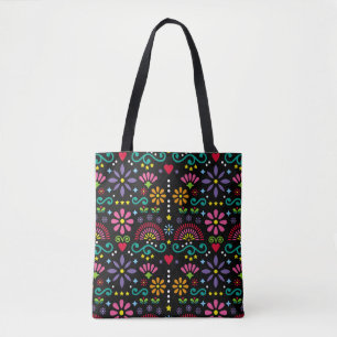 Tote Bag art folklorique mexicain, motif sans couture color