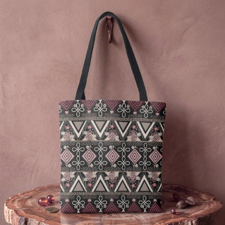 Tote Bag Art folklorique rose minuit
