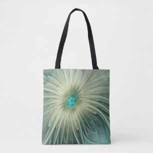 Tote Bag Art fractal de fleurs de fantaisie vert sauge abst