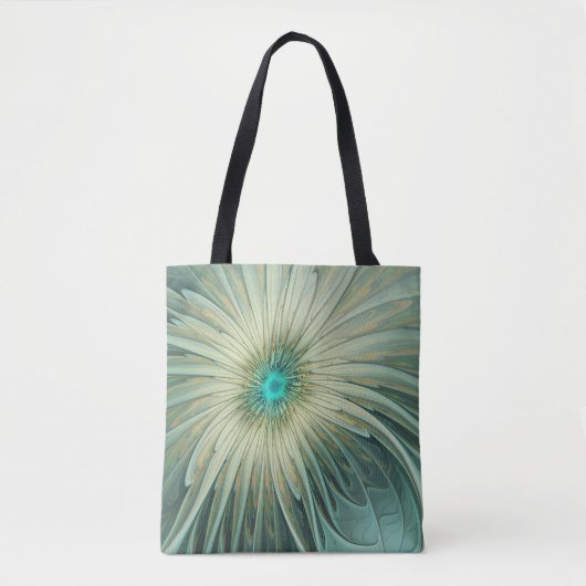 Tote Bag Art fractal de fleurs de fantaisie vert sauge abst (Devant)