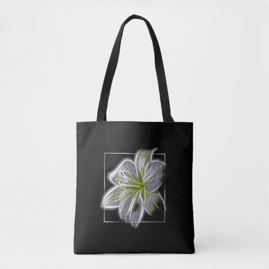 Tote Bag Art fractal de lys blanc étourdissant Noir (Devant)